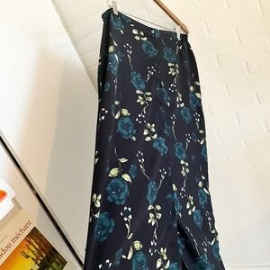 Vintage 90s Maxi Skirt Button down Dark Floral Cottagecore Fairy Roses Navy Sz M